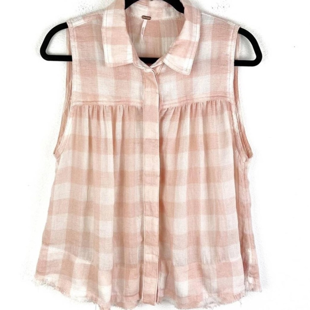 Free People Pink Checked Sleeveless Top